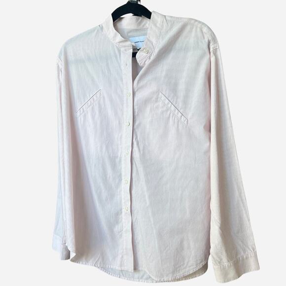 Current Elliot Pinstripe Cotton Poplin Oversized Button Down Shirt Pink NEW - Picture 1 of 7